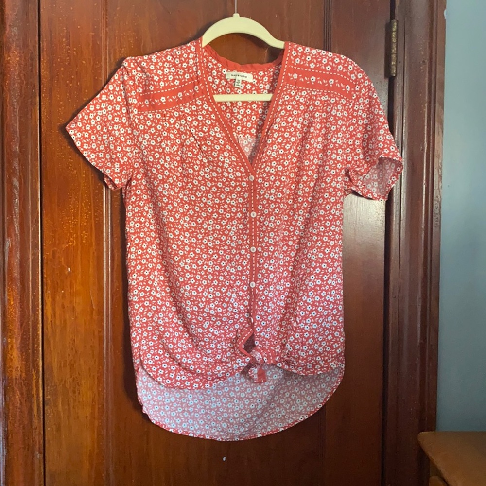 Max Studio Floral Button Tie-Front Blouse